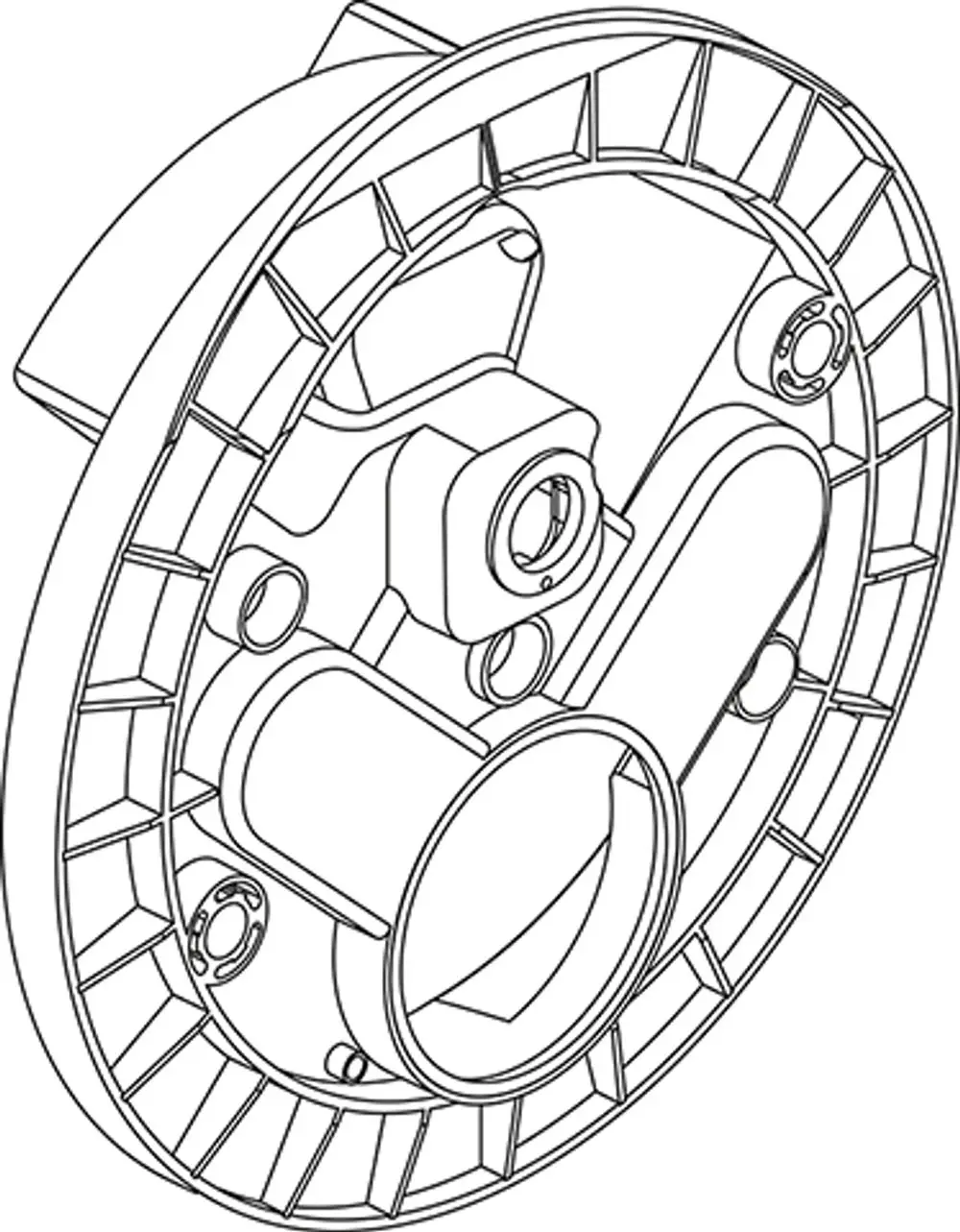 Rosettenhalter von Ideal Standard, mit einer runden Form und mehreren Elementen für die Montage. Die Struktur zeigt Öffnungen und besondere Ausnehmungen.